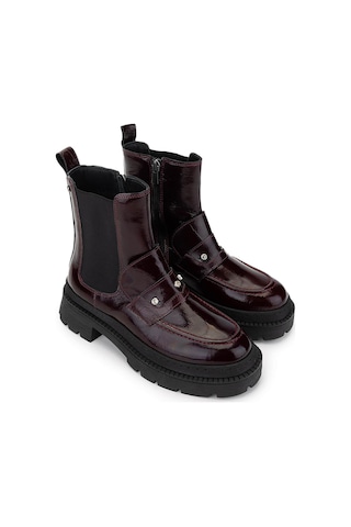 Tamer Tanca Kadın Hakiki Deri Bordo Rugan Casual Bot 1054 8000 Bn Bot Sk24-25 Bordo Rgn Bordo
