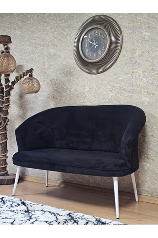Zafir İkili Teddy Beyaz Boyalı Sivriltme Ayak Çay Seti Koltuk İkili Berjer , Balkon, Salon, Ofis Siyah