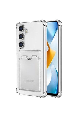 For İle Uyumlu Şeffaf Clear Kartlıklı Darbe Emici Anti-shock Darbeye Dayanıklı Wallet Case Kılıf A15