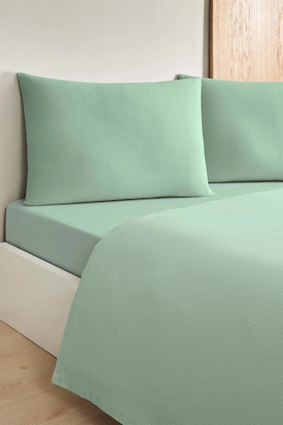 Özdilek -colourist Çağla- Bamboo Lastikli Çarşaflı Çift Kişilik Pike Takımı Çağla Yeşili