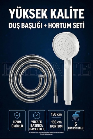 Turbo Fan 5 Fonksiyonlu Su Tasarruflu Duş Başlığı Turbo El Duşu + Duş Hortumu Yüksek Kalite Çok Renkli