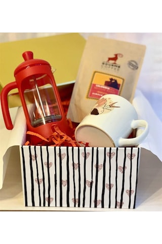 Ölümsüz Aşıklar French Press & Filtre Kahveli Sevgiliye Hediye Seti Çok Renkli
