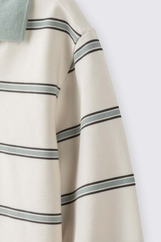 Panço Çizgili Yakalı Ekru Erkek Çocuk Sweatshirt 2521bb08014 Ekru