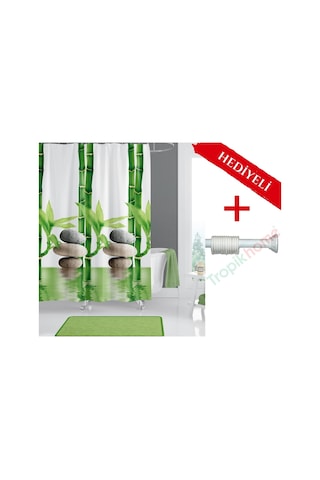 Bamboo Desenli Boru Hediyeli Banyo Perdesi Borusu Yeşil