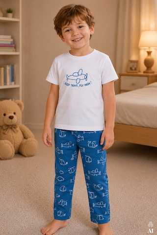 Koza İç Giyim Erkek Çocuk Kısa Kollu Pamuklu Hayvan Desenli Pijama Takımı Kc30102.01 Mavi