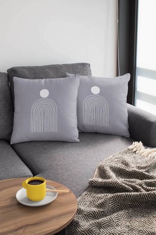 Gri Modern Desenli Çift Taraflı Yastık Kırlent Kılıfı Krl176n11