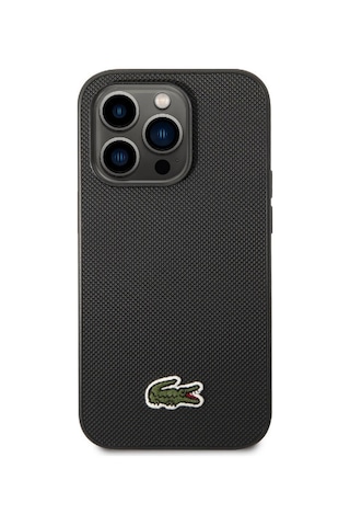 Apple Uyumlu iPhone 14 Pro Max Kılıf Lacoste Lisanslı Pu Pike Desenli İkonik Timsah Dokuma Logolu Siyah