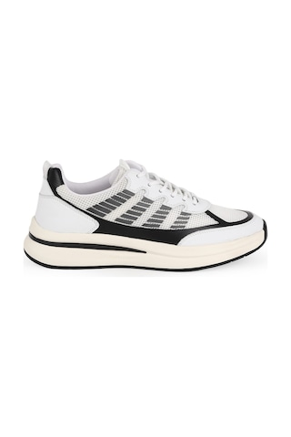 LBR H1135 Ea Nefes Alabilir Örme Triko Kumaşlı Bağcıklı Kalın Eva Taban Günlük Sneaker Beyaz-siyah