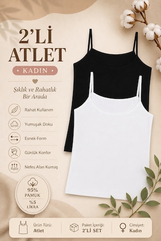 Nicoletta Kadın Atlet İp Askılı 2'li Paket Siyah-beyaz Sıyah-beyaz