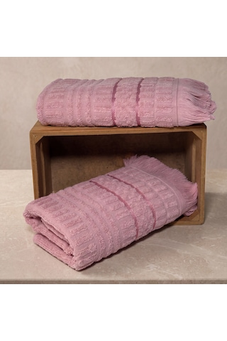 Botti Home %100 Pamuk 2'li El Ve Yüz Havlusu Seti, Pamuklu Jakarlı Misafir Havlusu 50 X 90 Cm, Çeyizlik Yumuşak Havlu Pembe