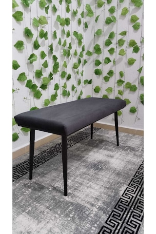 Özcan Metal Siyah Metal Ayaklı Metal Kasalı Bench Mutfak Salon Antre Yatak Odası Balkon Puf Bank Antrasit