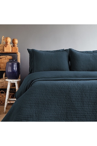 İssimo Home Savanna Lacivert Çift Kişilik Yıkanmış %100 Pamuk Pop Lacivert