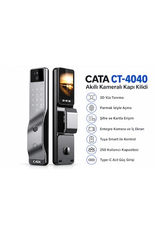 Cata Ct-4040 Akıllı Kameralı Kapı Kilidi 3d Yüz Tanıma, Parmak İzi, Şifre, Kart Ve Tuya Smart Kontrolü