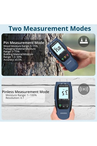Motion003 1 Adet Mavi Aınodıs Yüksek Hassasiyetli Dijital Ahşap Nem Ölçer Çift Sond Lcd Ekran Abs Malzeme