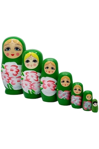 Mobgift Ahşap Tombul Iç Içe Matruşka Bebek 7li Set Yeşil