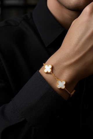 Altın Kaplama Taşlı Royal Pearl Petal Model Erkek Çelik Bileklik Diğer