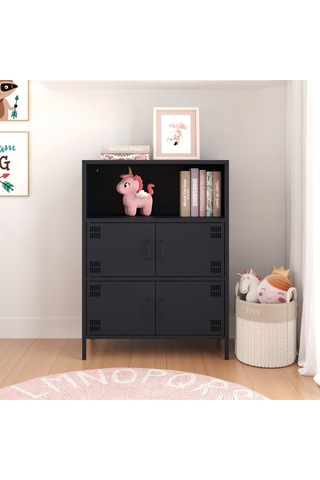 Pera Metal Çok Gözlü Dolap, 4 Kapaklı, Açık Raflı 80,50 X 40 X 109,50 Cm Ral 7016 Antrasit