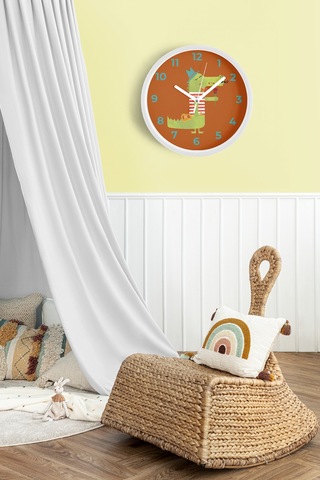 Sevimli Timsah Çocuk Odası Duvar Saati - 30cm - Önü Camlı Beyaz Kasa - Sessiz Mekanizma-jh1130 Beyaz