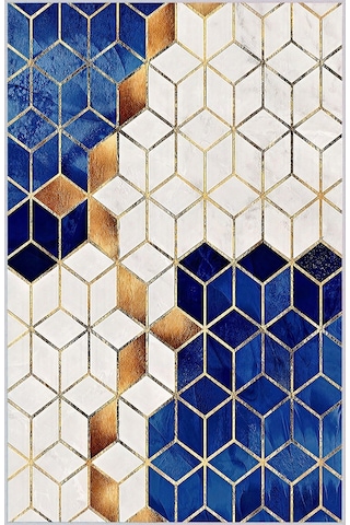 Rovigo Home Dijital Baskı Yıkanabilir Kaymaz Taban Salon Halısı Rvg0418 Mavi