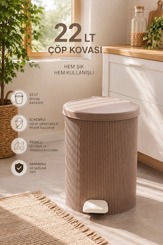 Porsima 0707-2 Still Mokka 22 Litre Pedallı İç Kovalı Yuvarlak Mutfak & Banyo Çöp Kovası Yok