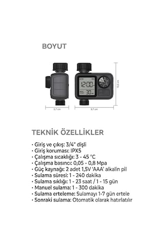 Akıllı Bahçe Sulama Dijital Su Zamanlayıcısı - Lcd Ekranlı, Ipx5 Su Geçirmez, Hassas Ayarlı