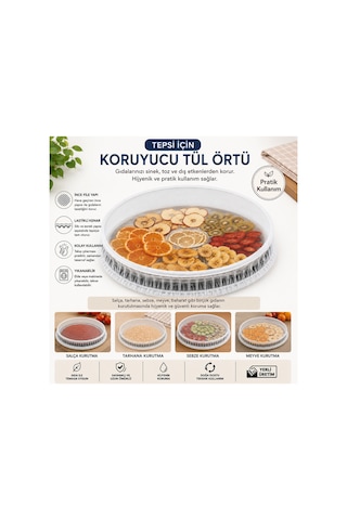 75 75 Tepsi Koruyucu Tül Örtü Lastikli Yıkanabilir Beyaz