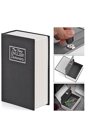 Kitap Görünümlü Altın Saklama Anahtarlı Çelik Mini Kasa Müchevher