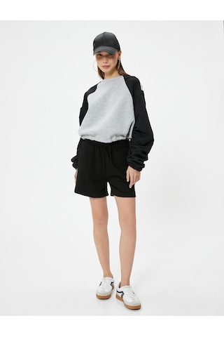 Koton Crop Sweatshirt Renk Bloklu Beli Ayarlanabilir Lastikli Bisiklet Yaka Gri Melanj 4sal10670ık Gri Melanj