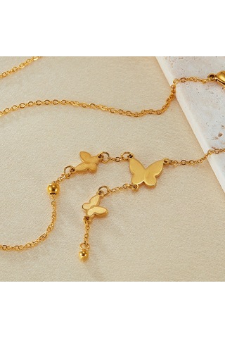 Sones Opk Gx2440 Kelebek Püskül Kolye Paslanmaz Çelik Zincir Altın