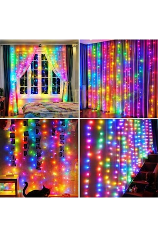 3x3 Metre 305 Led'li 8 Fonksiyonlu Kumandalı Gökkuşağı Perde Led Işık RGB