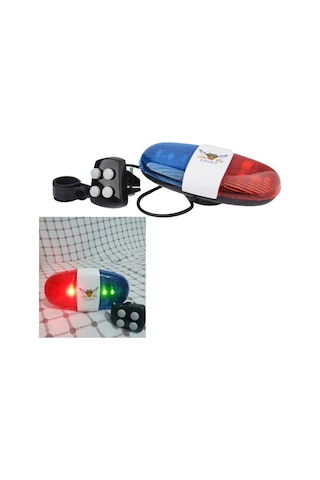 Bisiklet Polis Sirenli Korna 4 Farklı Melodi 6 Işıklı Pil Dahil Mavi - Kırmızı