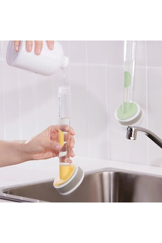 Süngerli Deterjan Hazneli Bulaşık Fırçası Ikea Saplı Fırça Sarı