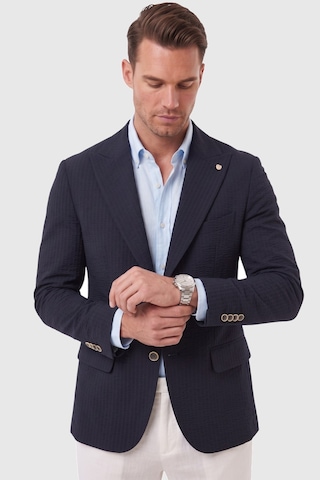 Rizzup Erkek Slim Fit Likralı Lacivert Blazer Ceket Gofre Dokulu Esnek Çift Düğmeli Spor Ceket 2600813