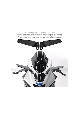 Motosiklet Aynası Yarasa Model Rüzgar Kanadı Uzun Model Siyah