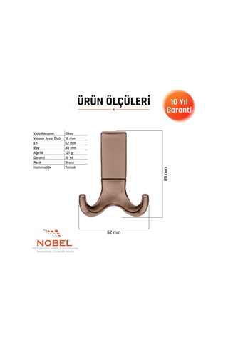 Best Lüks Askı, Metal, Vestiyer Askı, 121 Gr, Dolap Askılık, Duvar Askılığı, Bronz Vidalı 5 Adet