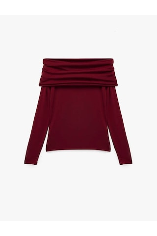 Koton Slim Fit Drapeli Omzu Açık Bordo Kadın Uzun Kollu T-shirt 6wak80032ek Bordo