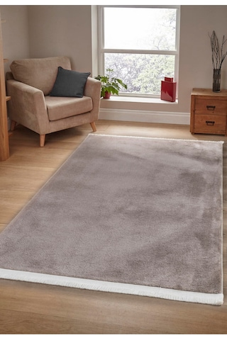 Vl Oval Comfort Ponpon Saçaklı Peluş Post Yolluk Kahverengi Düz Saçak Kahverengi