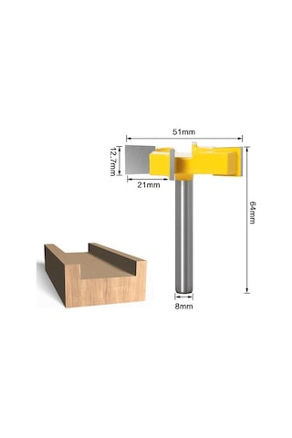Pazly 8mm Şaft 4 Kenar T Tipi Yiv Kesici, Ahşap İşleme Matkap Ucu