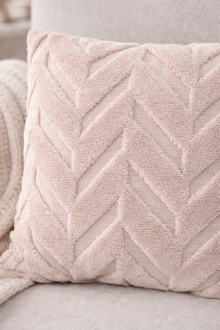 Peluş Dekoratif Kırlent Kılıfı İskandinav Zigzag-balıksırtı 4 Lü Set 42x42 Cm Vizon - Bej