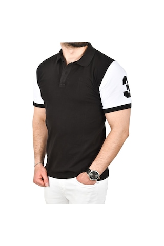 Deepsea Erkek Siyah Dar Kesim Pamuklu Polo Yaka Tişört Slim Fit Nefes Alan Kıvrılmaz Polo Yaka Tişört 2503022 Siyah