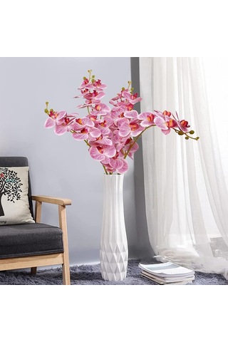 4lü Set Yapay Çiçek Pembe Islak Orkide Ve 2 Adet Orkide Yaprağı Gerçeksi Doku Uzun Dal 90cm Diğer