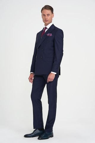 Efor Slim Fit Çift Yırtmaç Çizgili Kruvaze Klasik Lacivert Takım Elbise Tk 925 Lacivert