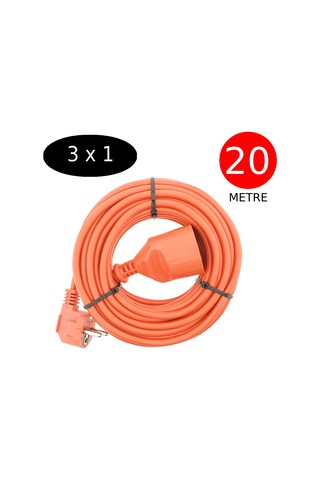 Tek-iş 20 Metre Uzatma Kablosu 3 X 1 Mm Ttr Bakır Kablo Erkek Fiş Dişi Fiş Baskılı Seyyar Ara Kablo Diğer