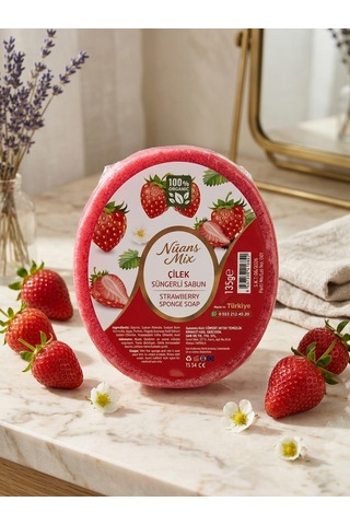 Doğal Handmade Süngerli Sabun, 135 Gr Çilek