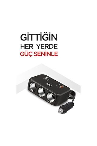 G18 Araç İçi Çakmak Çoklayıcı 120w, 3 Çakmak Soketi, Type-c & Usb Portları Siyah