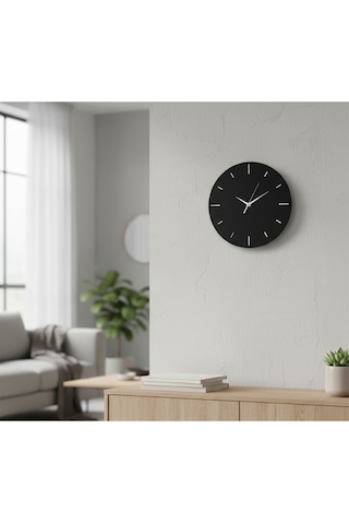 Stil Modern Duvar Saati 45 Cm Siyah-gümüş Siyah Gümüş
