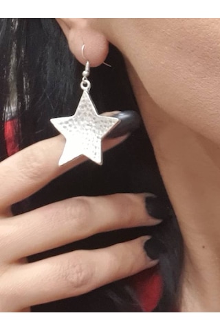Kadın Antik Çelik Gümüş Kaplama Noktalı Yıldız Sallantılı Küpe