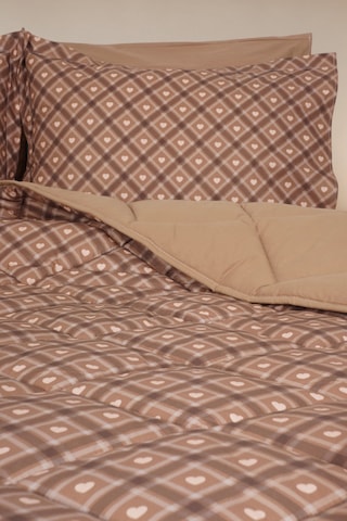 Heart Luxe Çift Kişilik Kalp Desenli Premium Uyku Seti Çeyiz Seti Çeyiz Takımı Lastikli Çarşaflı %100 Pamuk Kahverengi