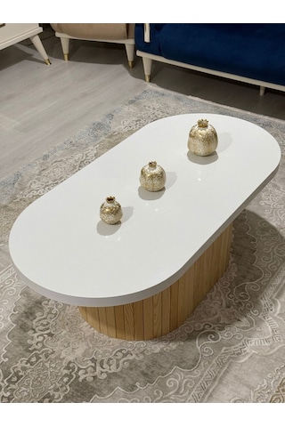 Oval Model 120x60 Cm Doğal Ayak Kalın Kenarlı Orta Sehpa Ahşap Ayaklı Doğal