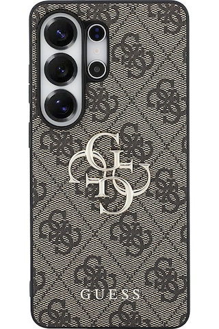 Galaxy S26 Ultra Uyumlu Kılıf Guess Lisanslı Pu Deri Büyük Metal Logo Dizaynlı Kapak Kahverengi